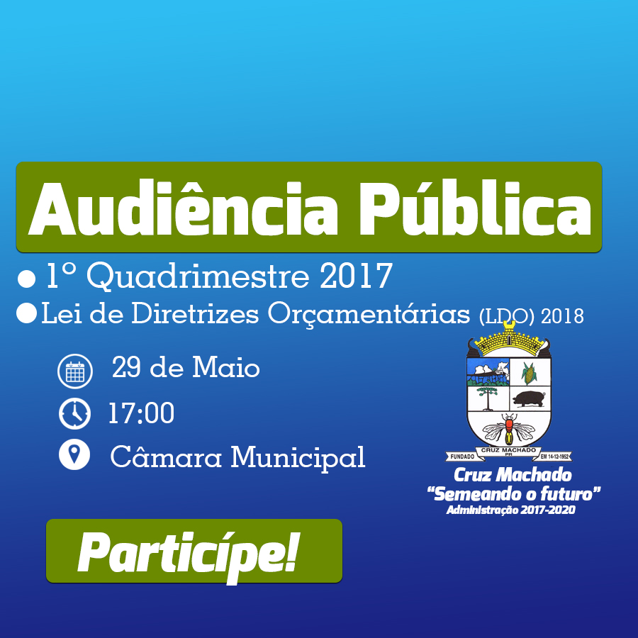 Prefeitura Municipal realizará dia 29 de Maio audiência pública de prestação de contas