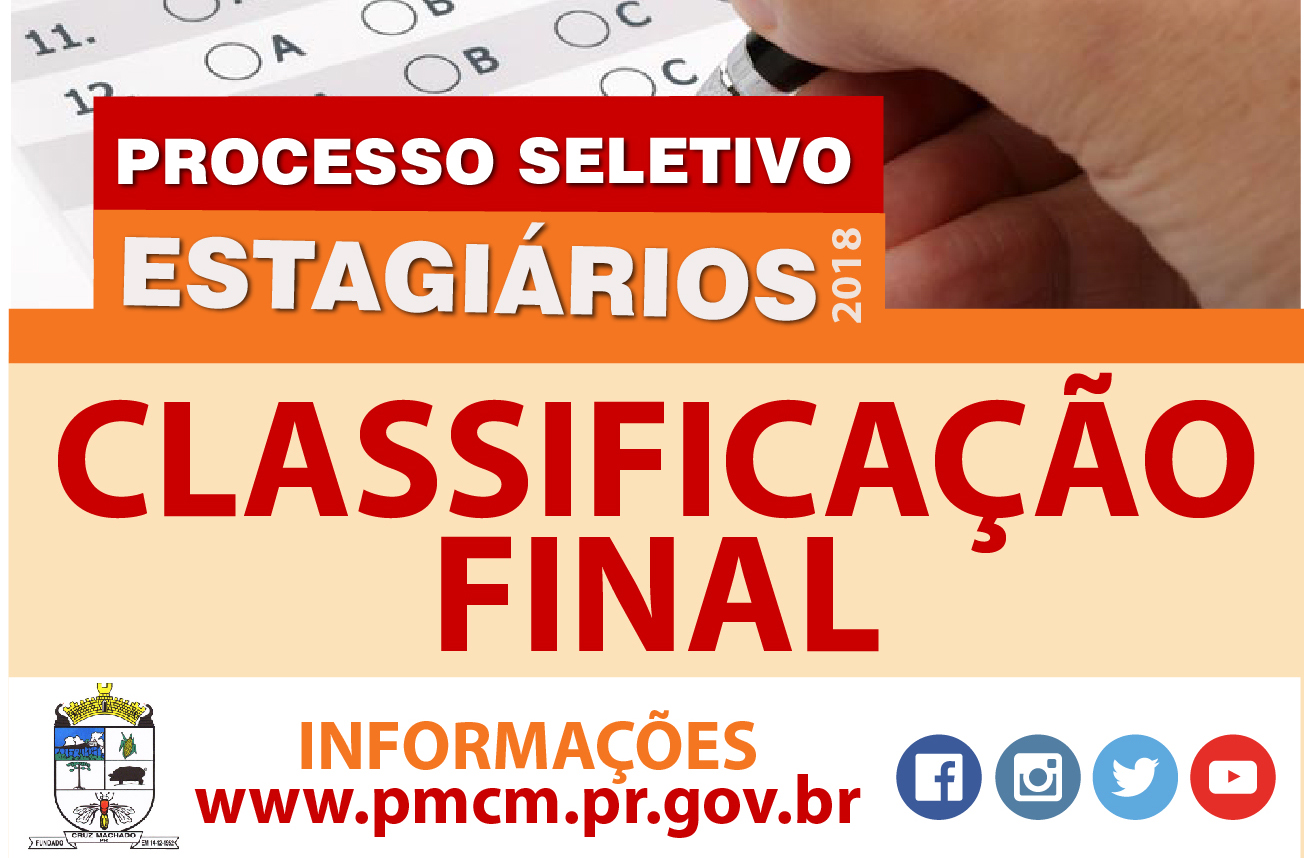 Confira a lista da Classificação Final do Processo Seletivo para Estagiários