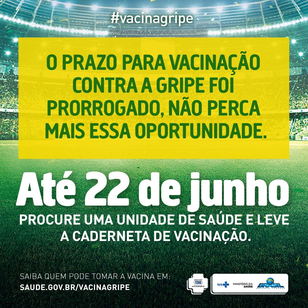 Campanha de vacinação contra gripe é prorrogada até 22 de junho