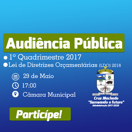 Prefeitura Municipal realizará dia 29 de Maio audiência pública de prestação de contas